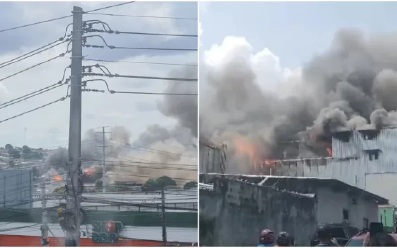 Grande incêndio atinge distribuidora na Zona Leste de Manaus